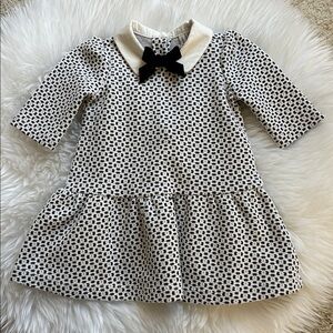 Janie and Jack Black and White Heart-Print Dress with Peter Pan Collar